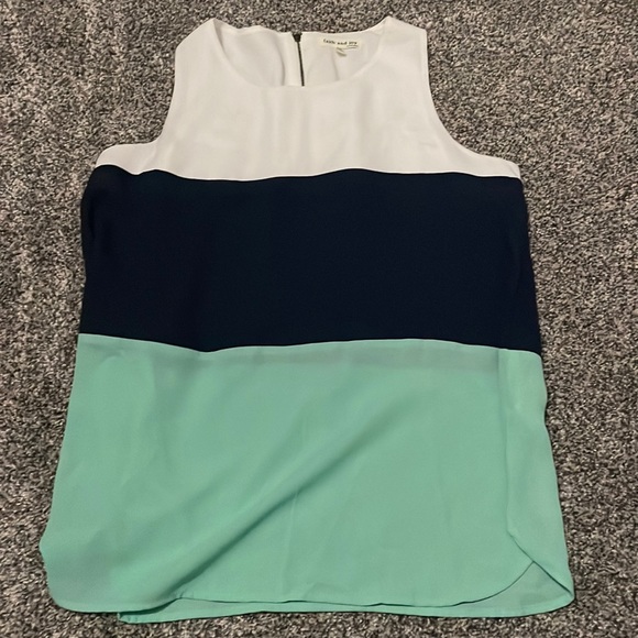 Faith and Joy Tops - Faith and Joy Women’s Tank Top Blue Striped with Zipper Dress Shirt Size Small